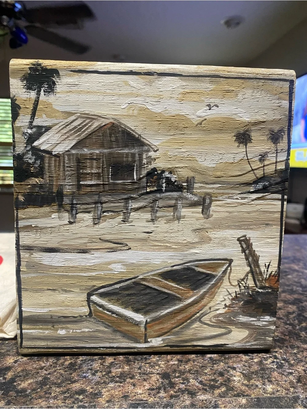 Limited & Original Landscape Painting on Solid Wood Block, Rustic Nautical Folk